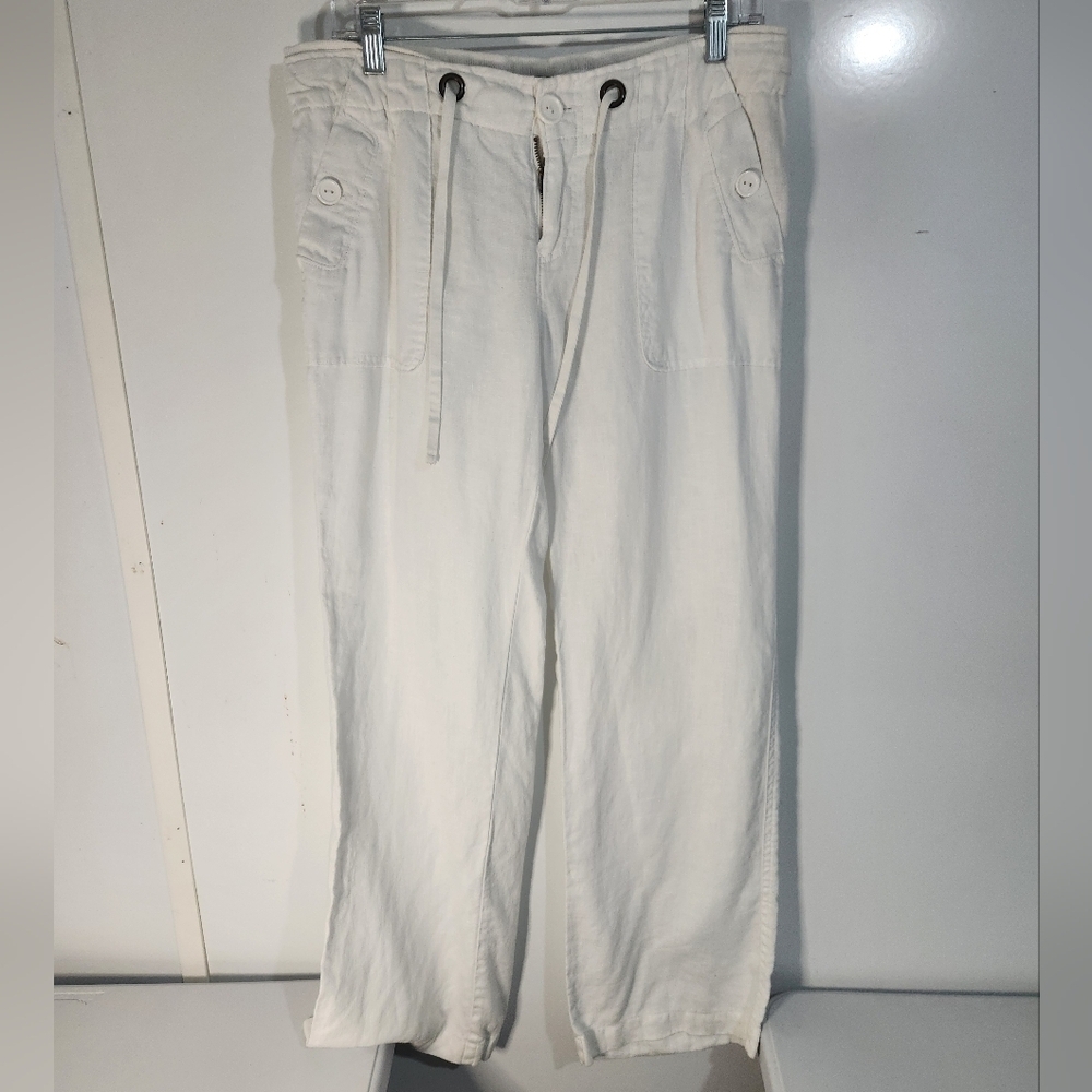 Womens White Linen Pants, Size 28/6 - Picture 7 of 7